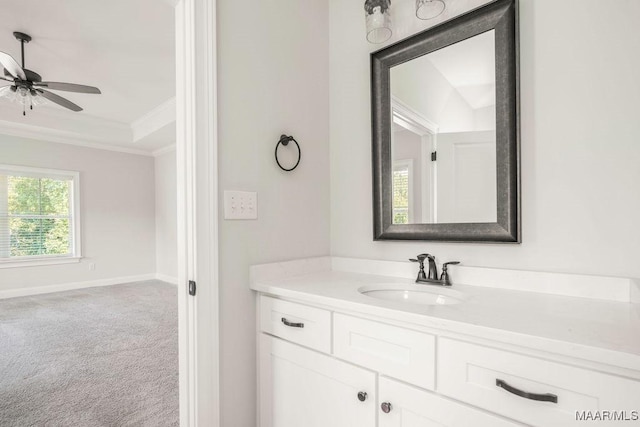 78 Hillston Dr, Wetumpka, AL 36093 - bathroom featuring crown molding, vanity, baseboards, and ceiling fan