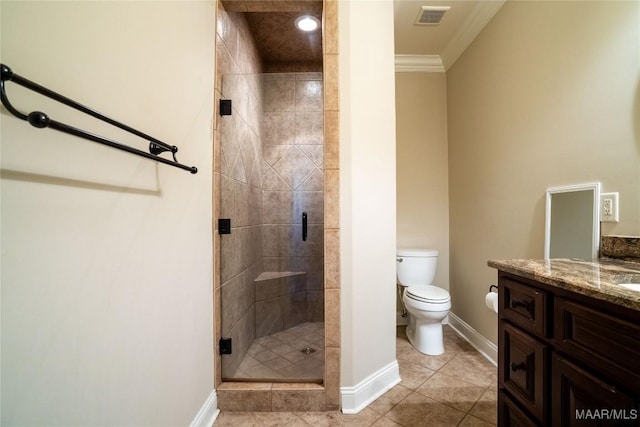 156 Walnut Point Dr, Wetumpka, AL 36093 - bathroom with visible vents, a stall shower, baseboards, toilet, and vanity