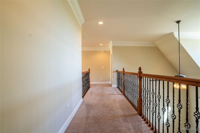 156 Walnut Point Dr, Wetumpka, AL 36093 - hallway with carpet, recessed lighting, ornamental molding, and baseboards