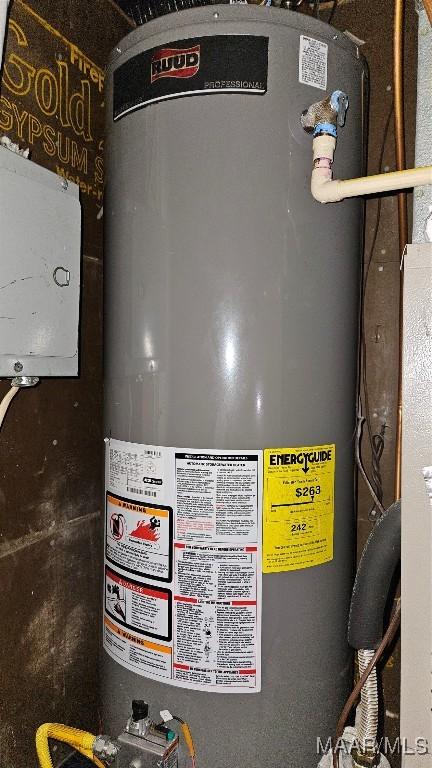 utility room featuring water heater