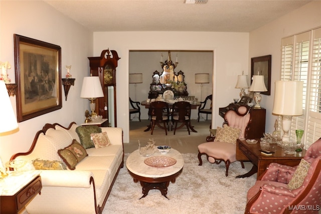 living room featuring light colored carpet