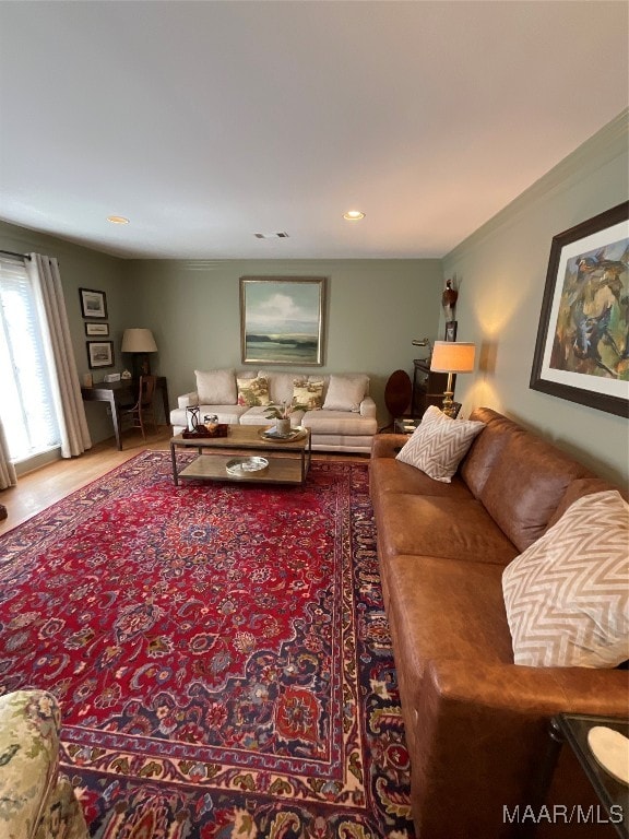 living room with hardwood / wood-style flooring