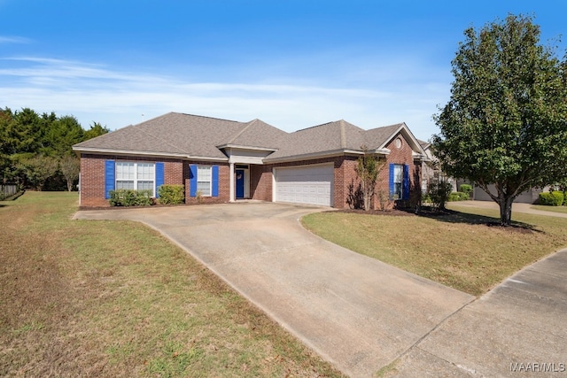 ranch-style house with a front lawn and a garage