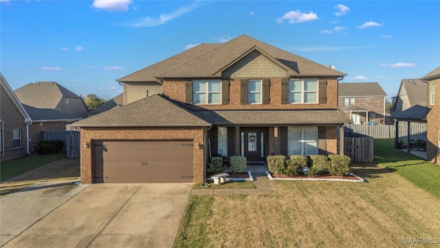 view of front of house featuring a front lawn and a garage