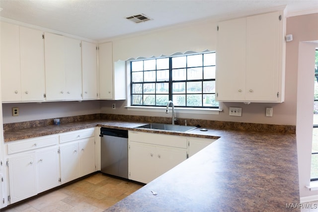 kitchen with white cabinetry, sink, and stainless steel dishwasher