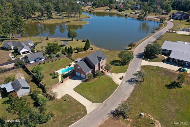 bird's eye view featuring a water view