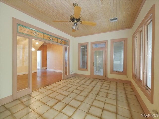 unfurnished sunroom featuring visible vents
