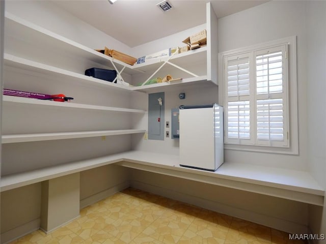 storage area with visible vents and electric panel