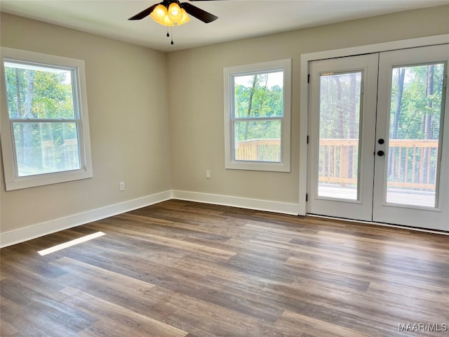 unfurnished room with french doors, a wealth of natural light, and dark hardwood / wood-style floors