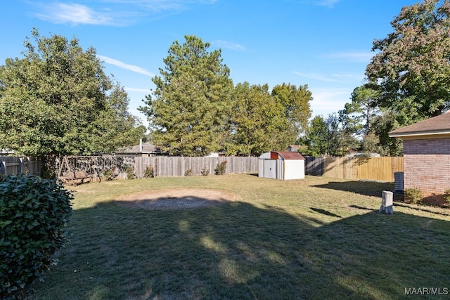 view of yard with a storage unit