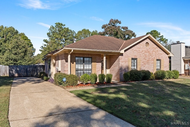 single story home with a front lawn