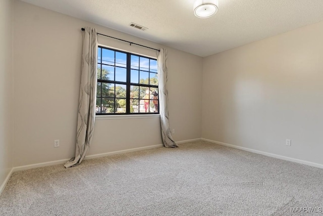 unfurnished room featuring carpet floors and a textured ceiling