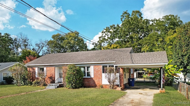 single story home with a carport and a front yard