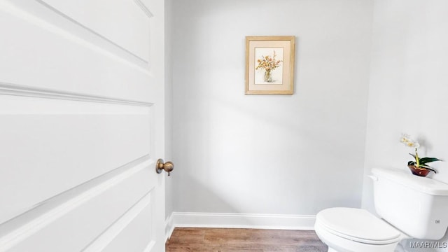 bathroom with wood-type flooring and toilet