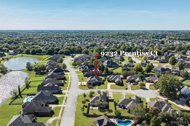 aerial view with a water view