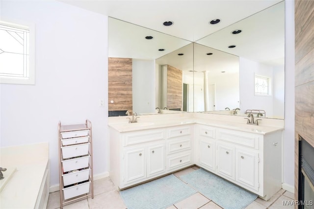 bathroom featuring vanity and tile patterned flooring