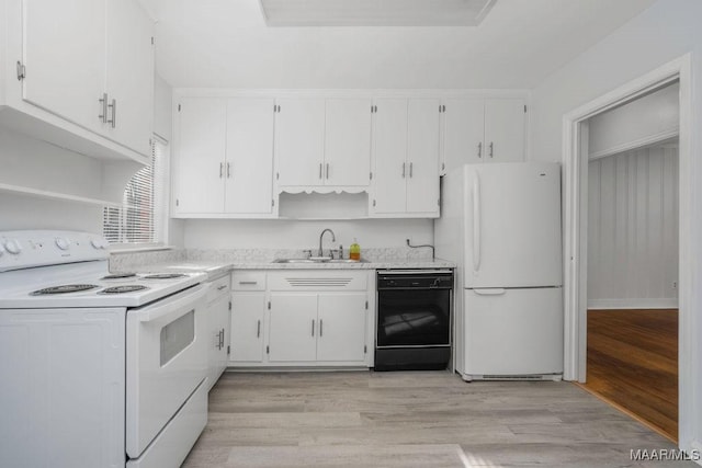 3712 Ware Ct, Montgomery, AL 36109 - kitchen with open shelves, a sink, white cabinets, and white appliances