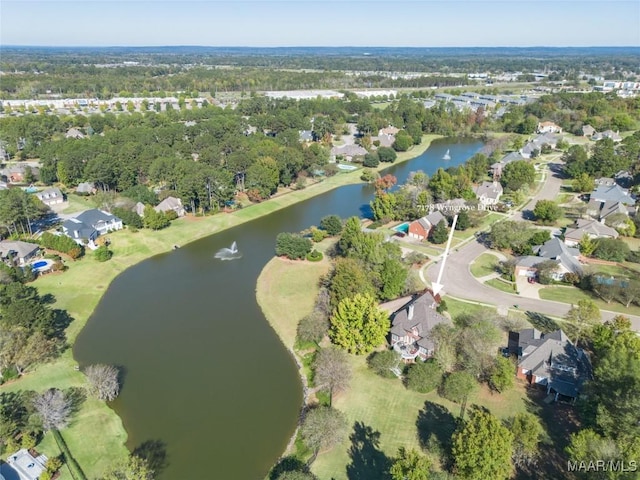 bird's eye view with a water view and a residential view