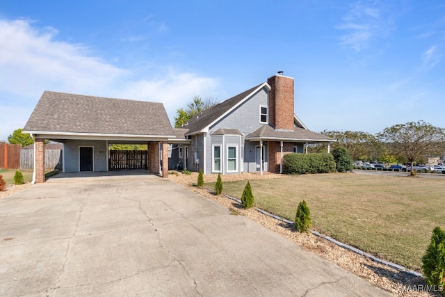 view of front of house featuring a front lawn and a carport