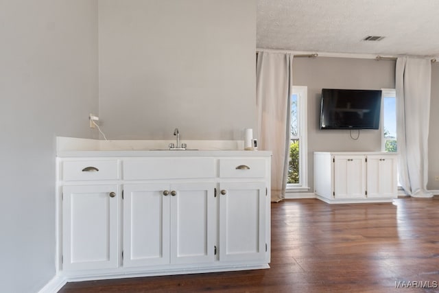 interior space featuring a textured ceiling, sink, and wood-type flooring