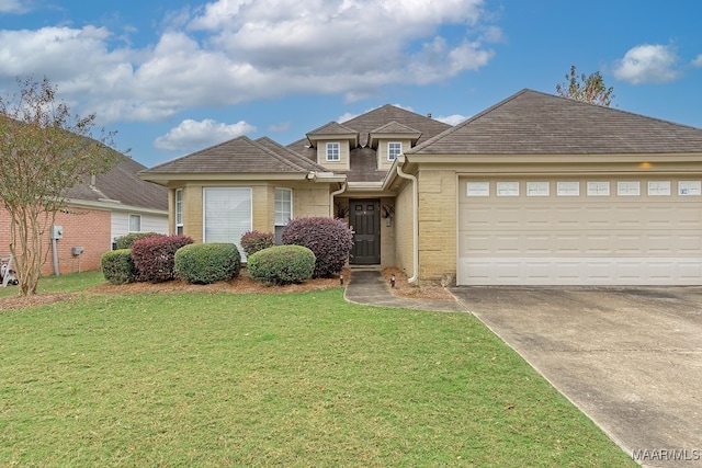 view of front of house with a front lawn and a garage