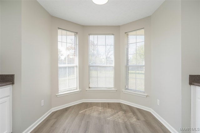 unfurnished dining area with light hardwood / wood-style flooring