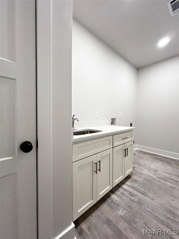 bathroom featuring wood-type flooring and vanity