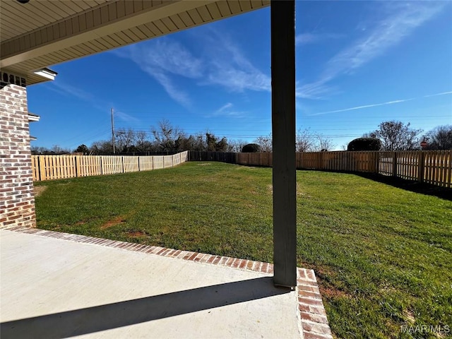 view of yard with a patio and a fenced backyard