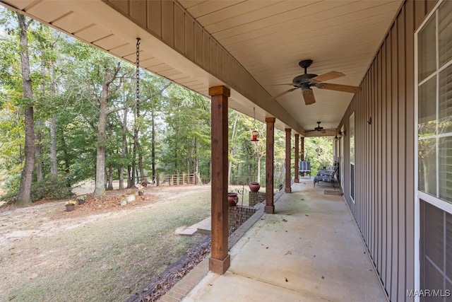 view of patio / terrace featuring ceiling fan