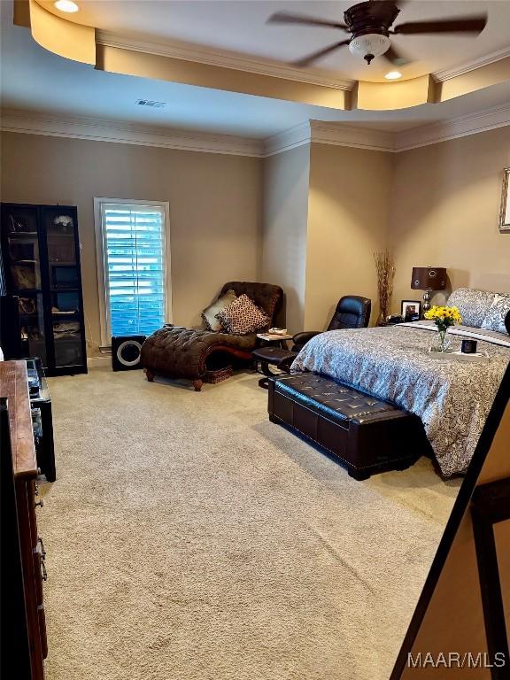 1160 Laurel Brook Ln, Montgomery, AL 36117 - bedroom with a raised ceiling, carpet, and ornamental molding