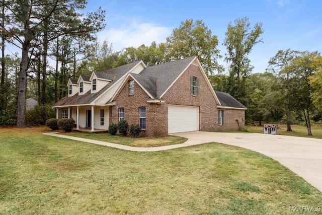 cape cod-style house with a garage and a front yard