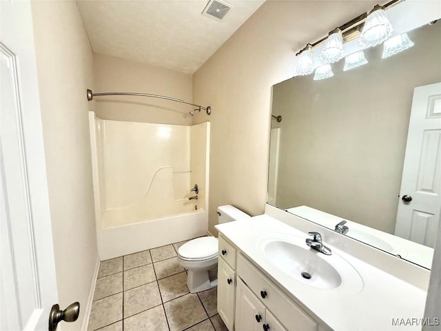 full bathroom with toilet, tile patterned flooring, vanity, and shower / bathing tub combination