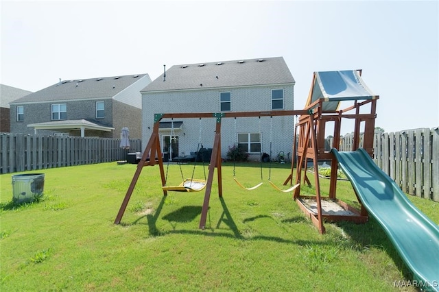 view of play area with a yard