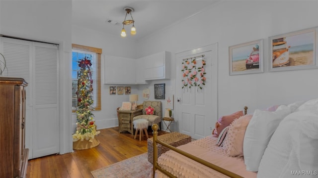 bedroom with light hardwood / wood-style floors