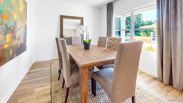 dining area with light hardwood / wood-style floors