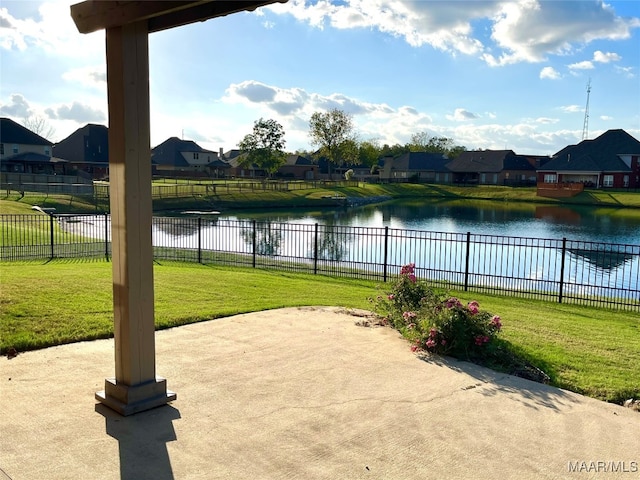 view of patio / terrace with a water view