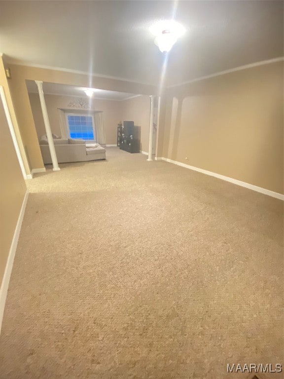 basement featuring carpet flooring