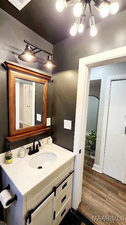 bathroom featuring wood-type flooring and vanity