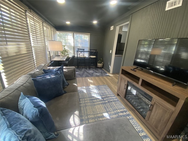 living room with hardwood / wood-style floors