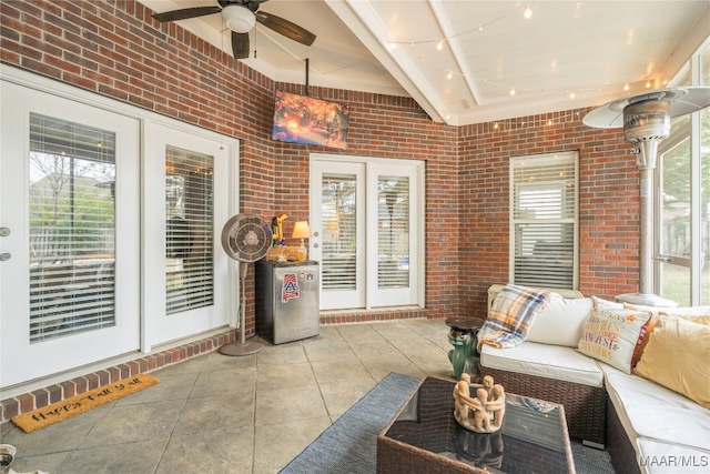 view of patio featuring an outdoor hangout area and ceiling fan