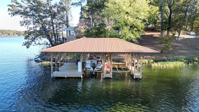 view of dock featuring a water view