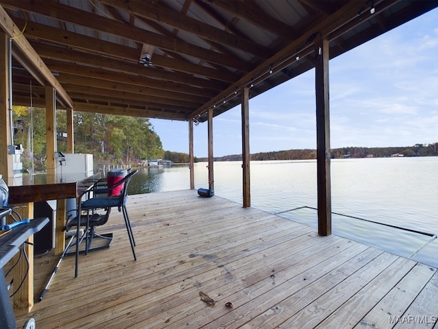 view of dock with a water view