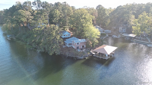 aerial view with a water view