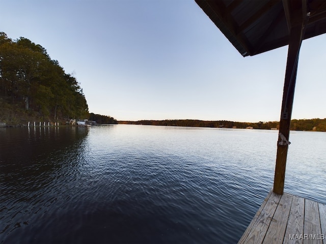 view of dock featuring a water view