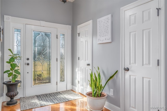 foyer with hardwood / wood-style flooring