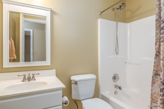 full bathroom with vanity, bathing tub / shower combination, and toilet