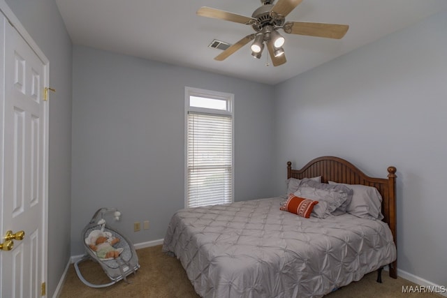 bedroom with carpet floors and ceiling fan