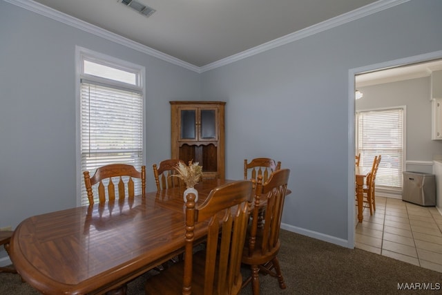 tiled dining area with ornamental molding