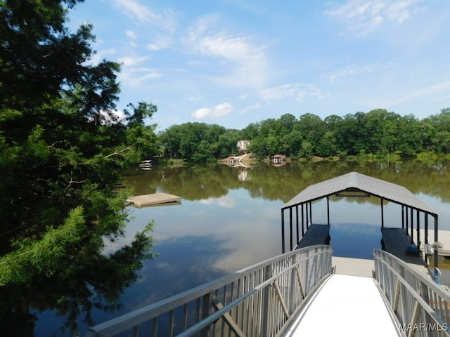 view of dock with a water view