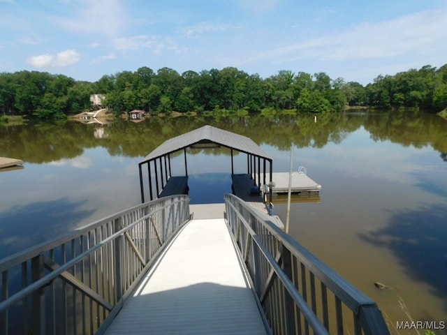 dock area featuring a water view